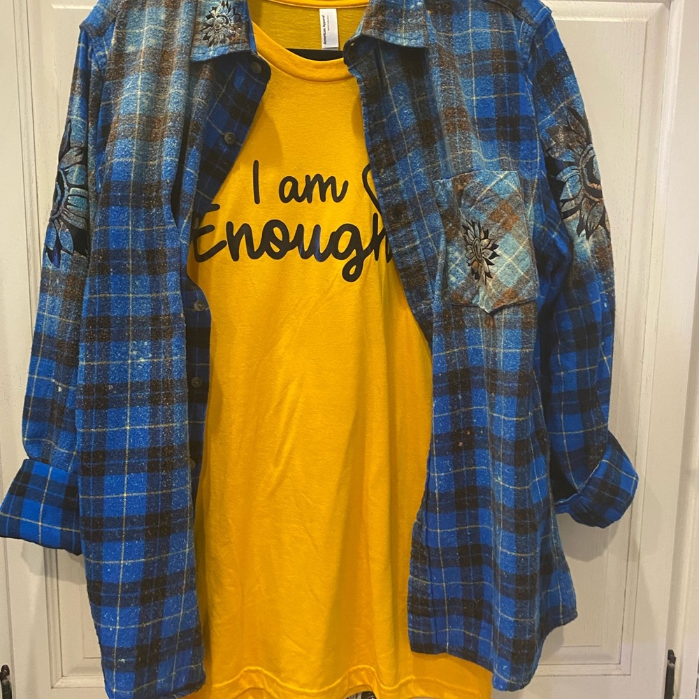I am enough 2 piece set Blue Plaid Button Down Shirt